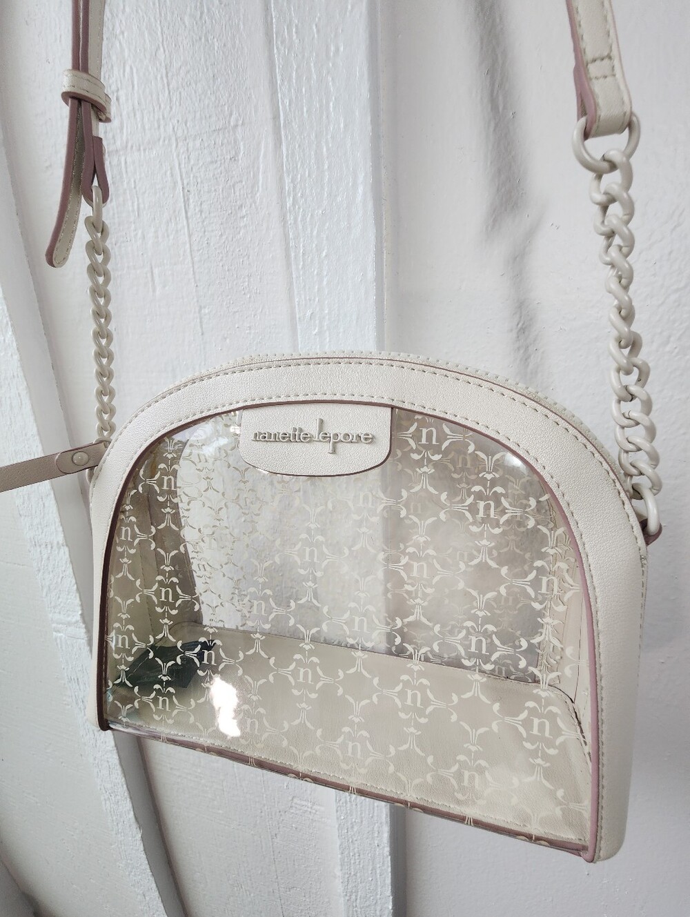 NANETTE LEPORE Clear Purse Crossbody Cream Monogram Retails